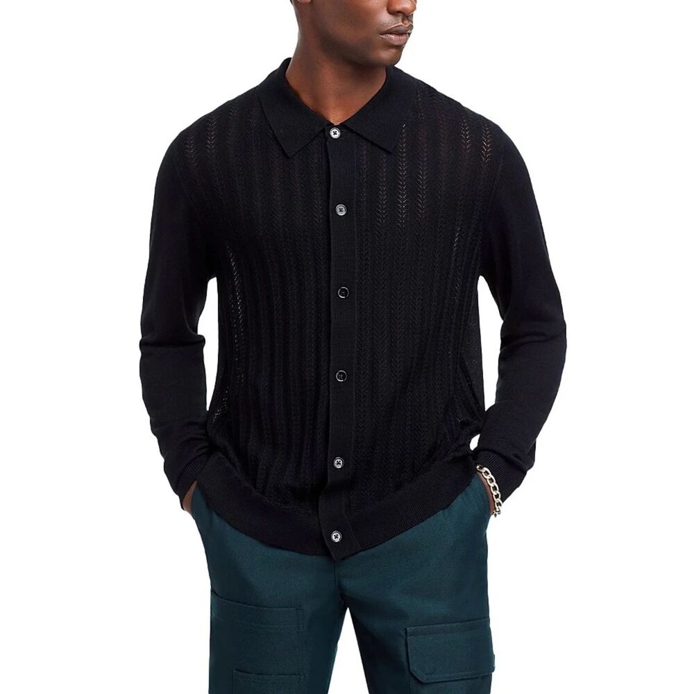 NN07 Sweater Mens XL Black Button Up Cardigan Knit Wool Blend THOR POLO $245